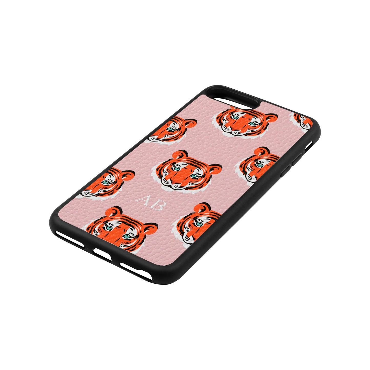 Personalised Tiger Head Pink Pebble Leather iPhone 8 Plus Case Side Angle