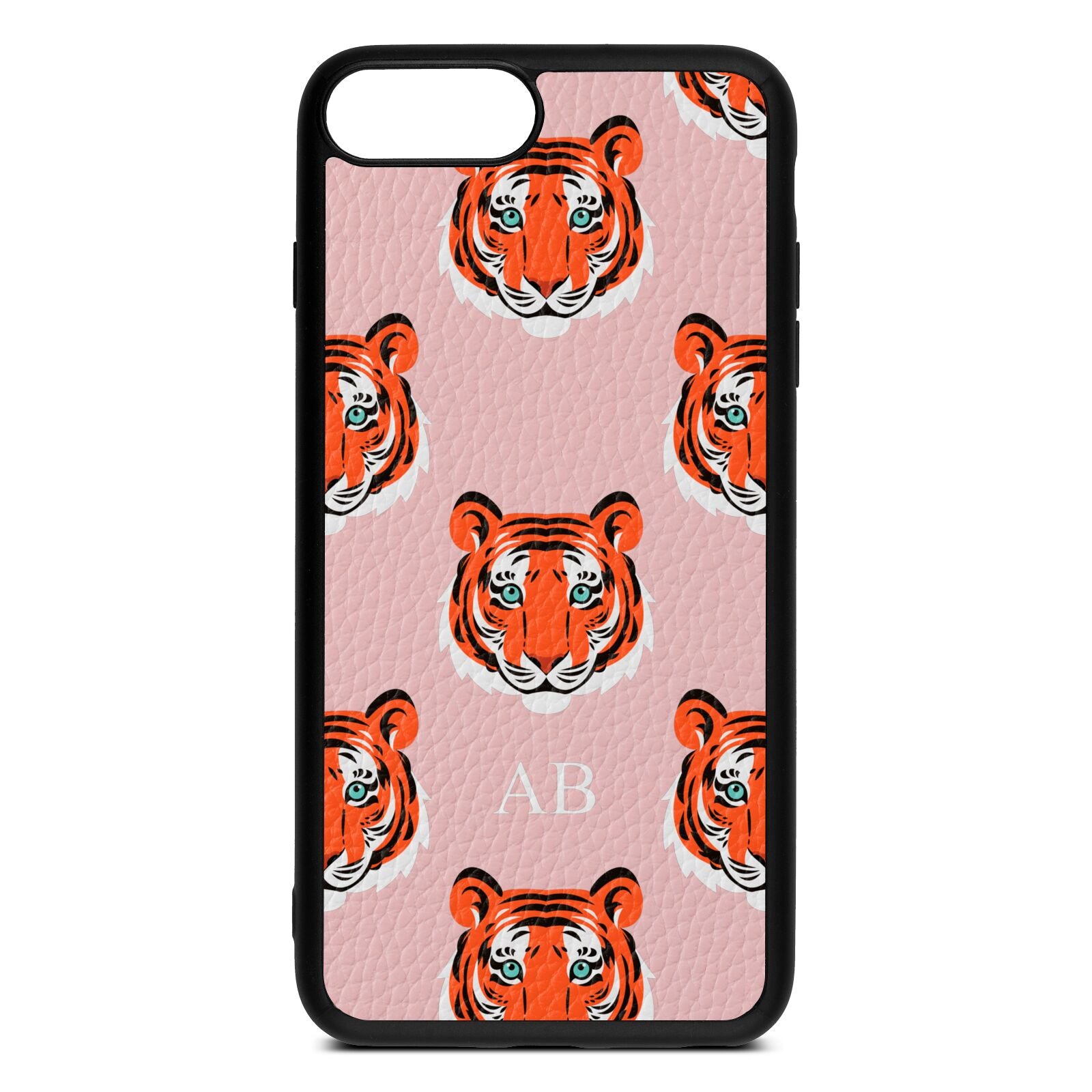 Personalised Tiger Head Pink Pebble Leather iPhone 8 Plus Case