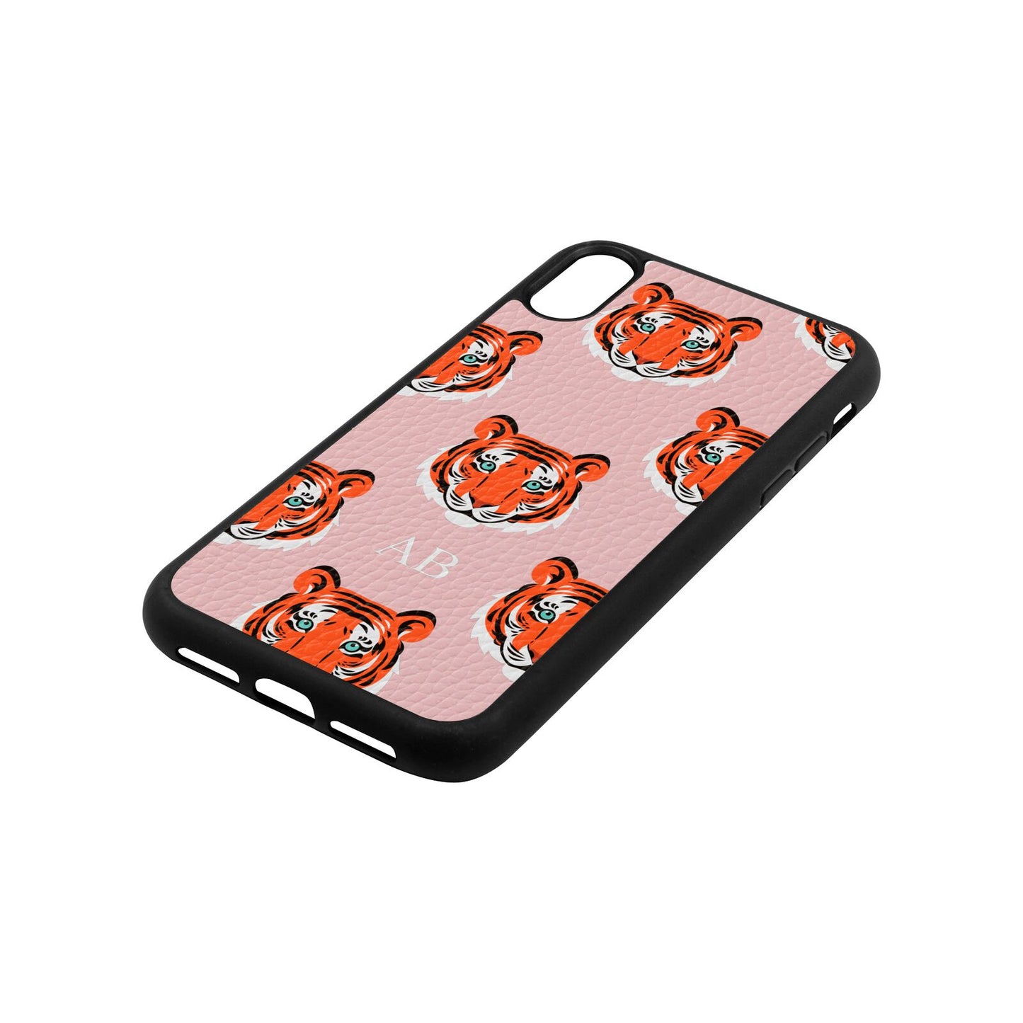 Personalised Tiger Head Pink Pebble Leather iPhone Xr Case Side Angle