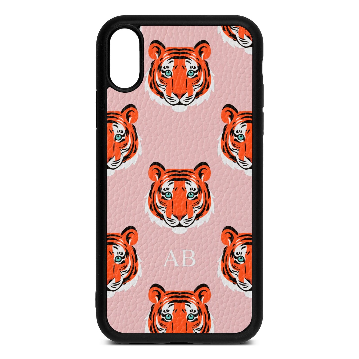 Personalised Tiger Head Pink Pebble Leather iPhone Xr Case