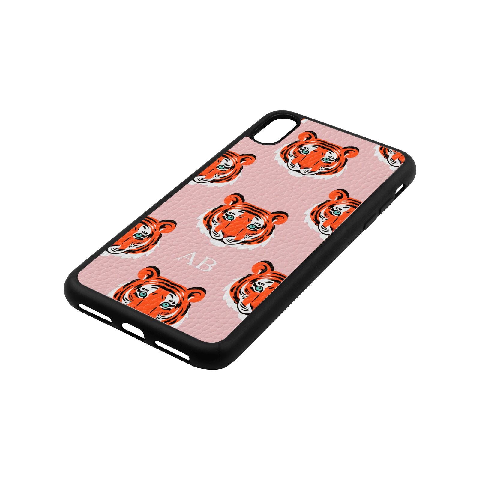 Personalised Tiger Head Pink Pebble Leather iPhone Xs Max Case Side Angle