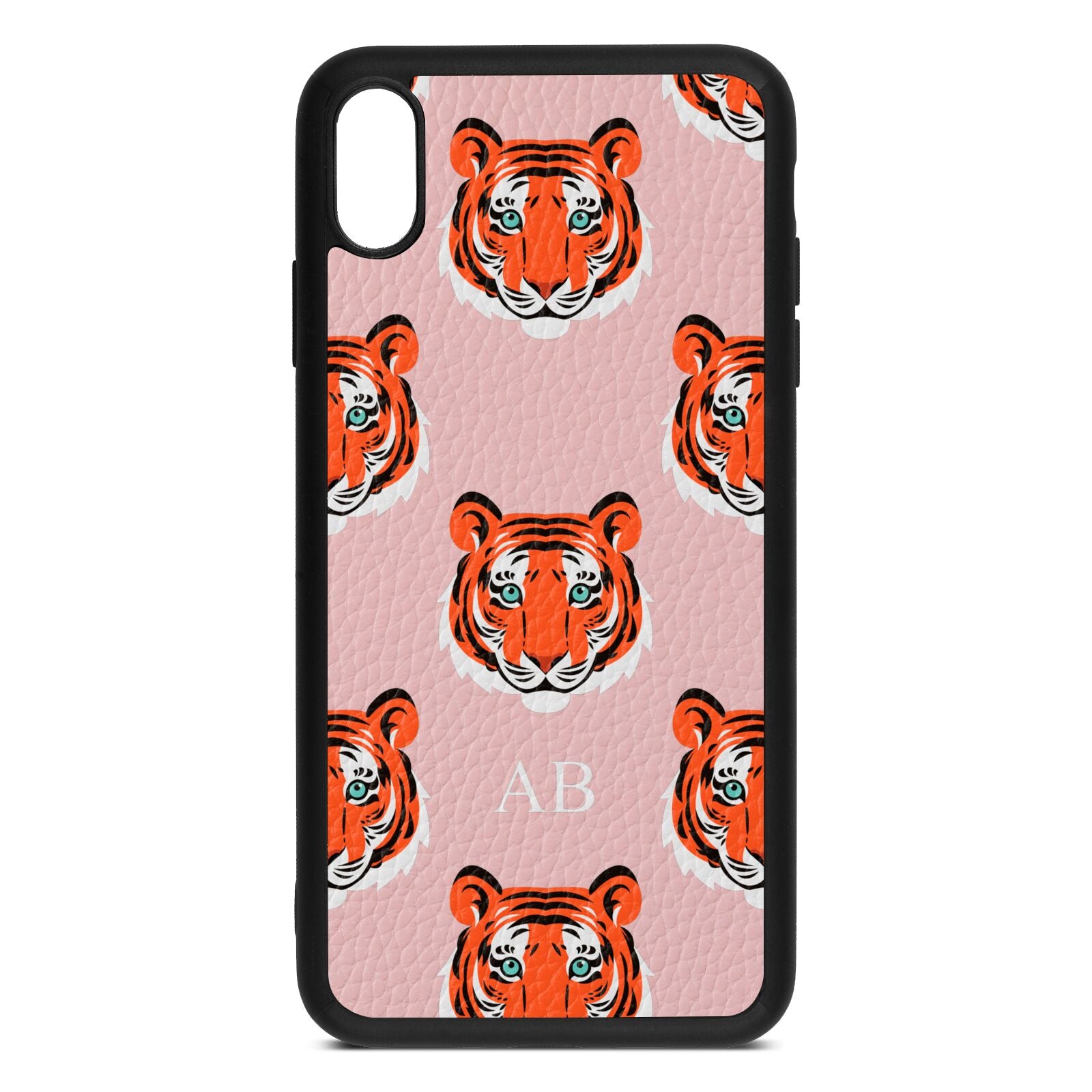 Personalised Tiger Head Pink Pebble Leather iPhone Xs Max Case