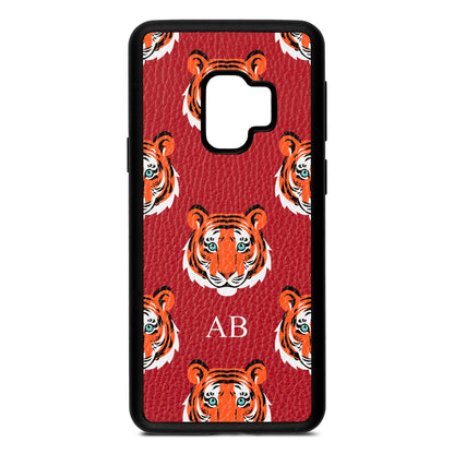 Personalised Tiger Head Red Pebble Leather Samsung S9 Case