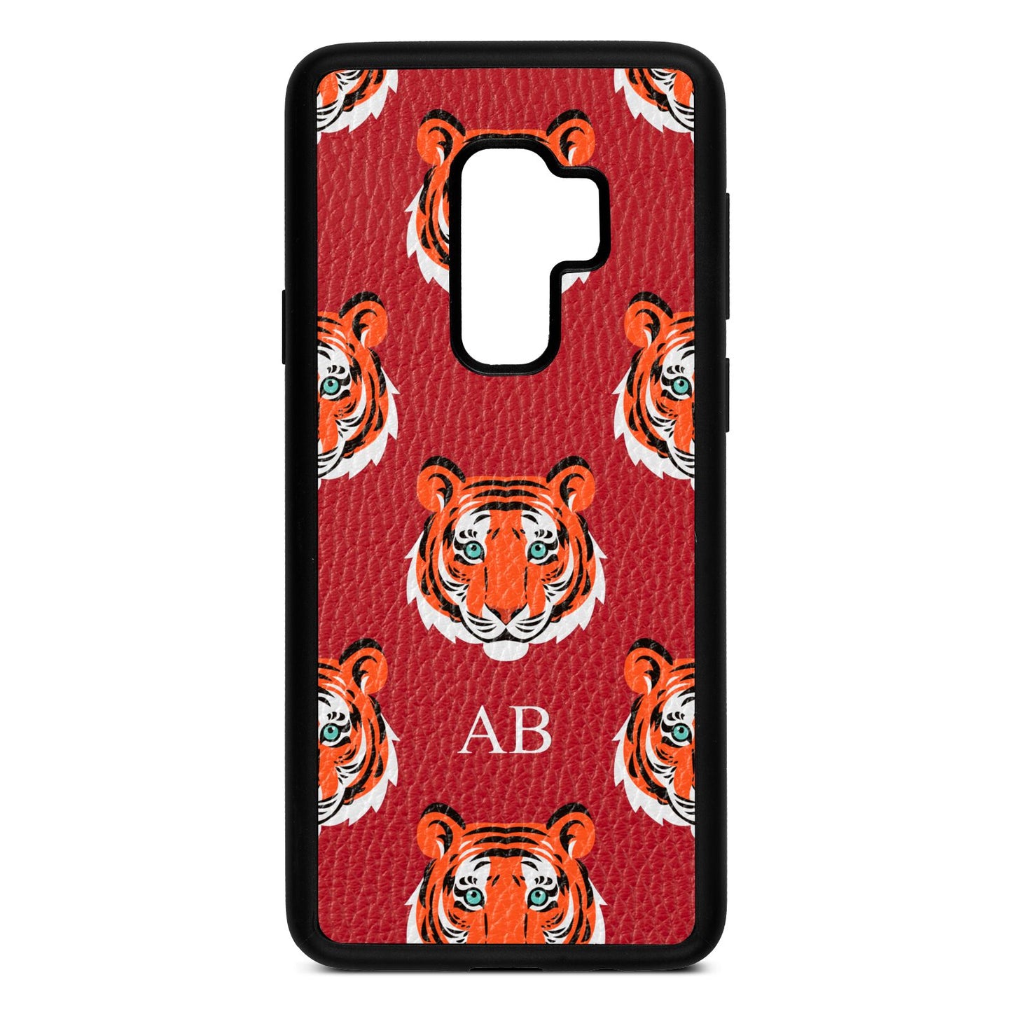 Personalised Tiger Head Red Pebble Leather Samsung S9 Plus Case