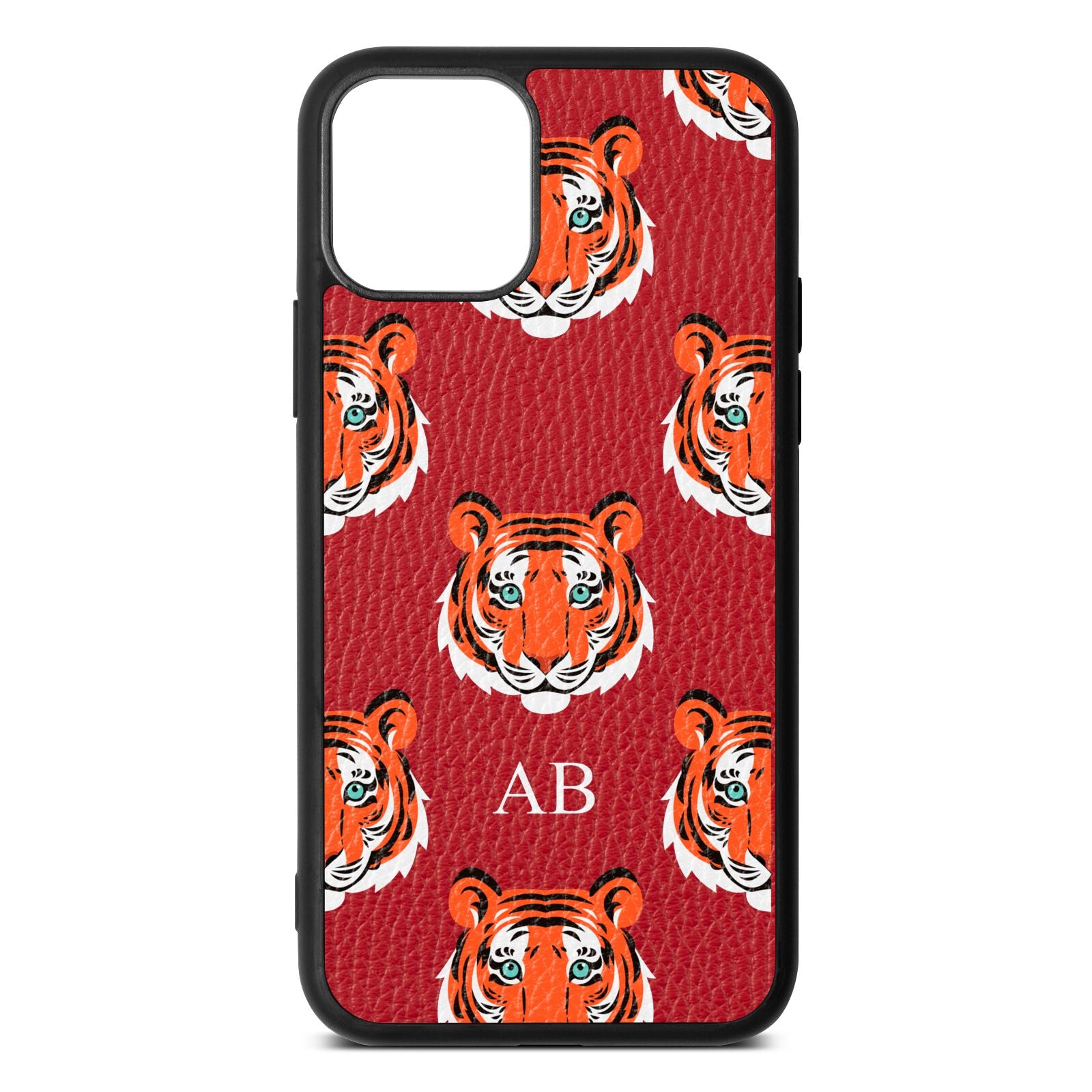 Personalised Tiger Head Red Pebble Leather iPhone 11 Case