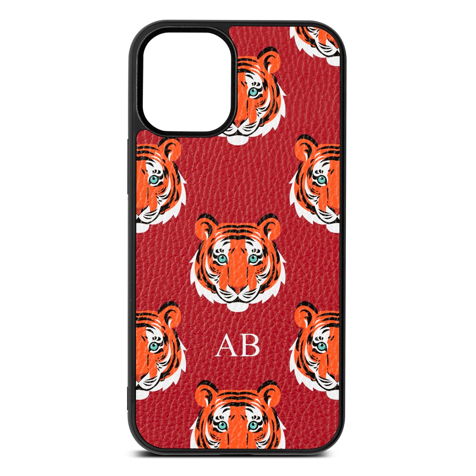 Personalised Tiger Head Red Pebble Leather iPhone 12 Mini Case