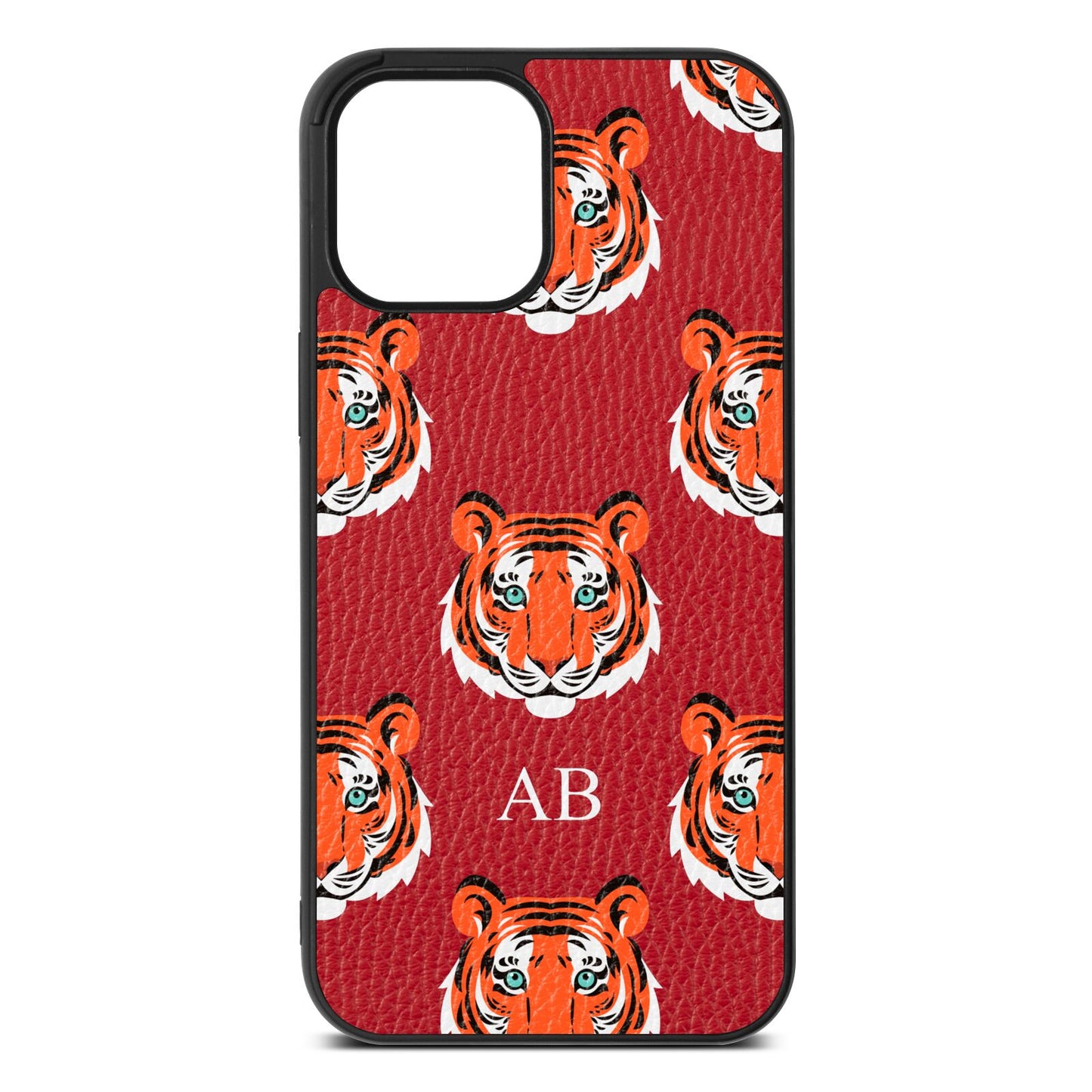 Personalised Tiger Head Red Pebble Leather iPhone 12 Pro Max Case