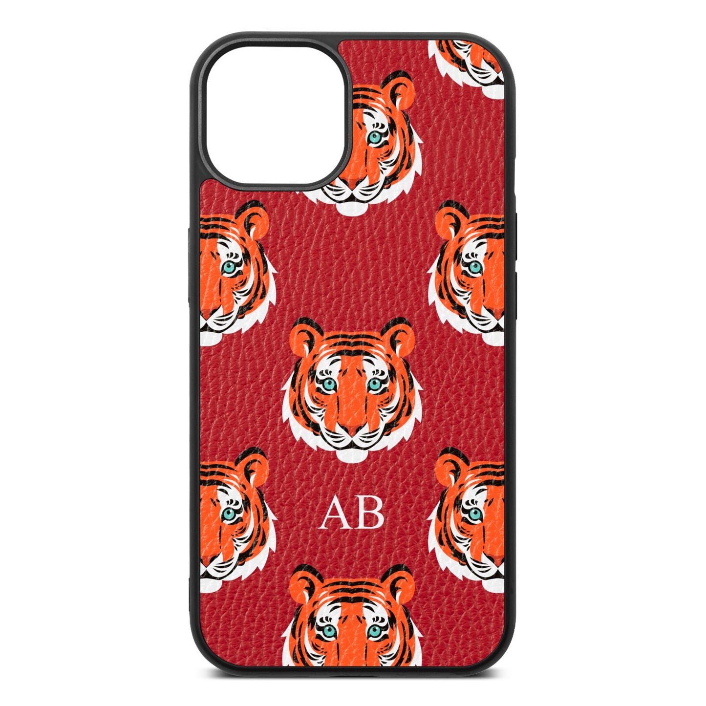 Personalised Tiger Head Red Pebble Leather iPhone 13 Case