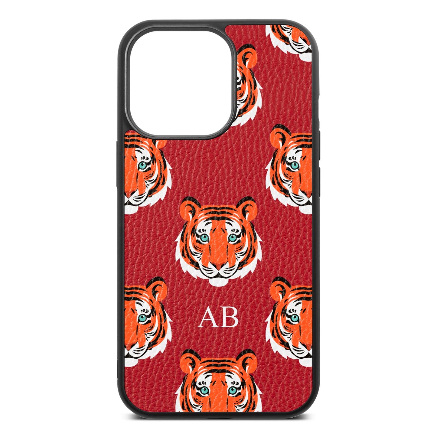 Personalised Tiger Head Red Pebble Leather iPhone 13 Pro Case
