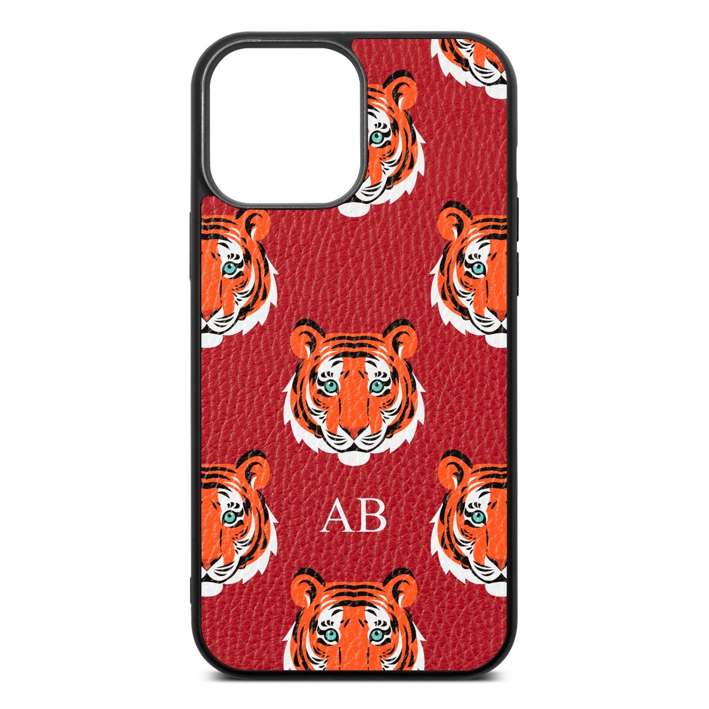 Personalised Tiger Head Red Pebble Leather iPhone 13 Pro Max Case