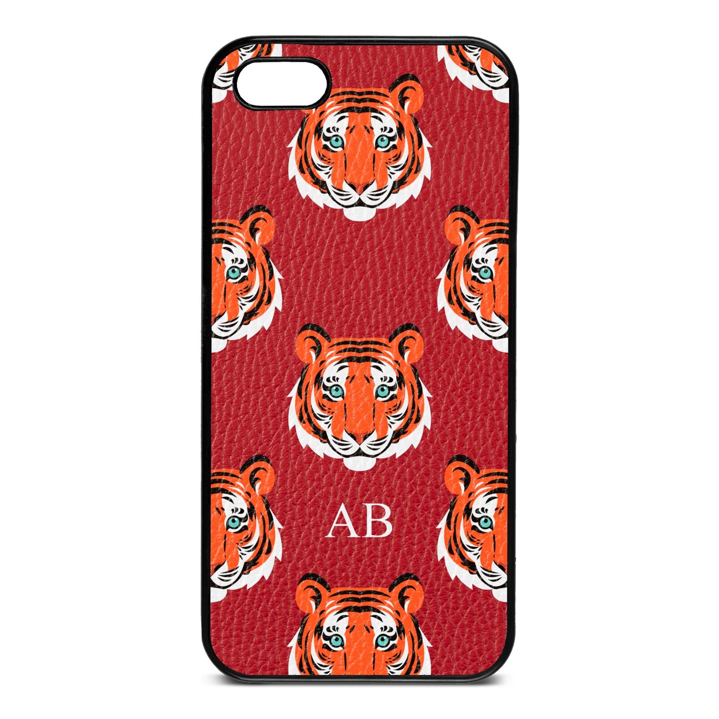 Personalised Tiger Head Red Pebble Leather iPhone 5 Case