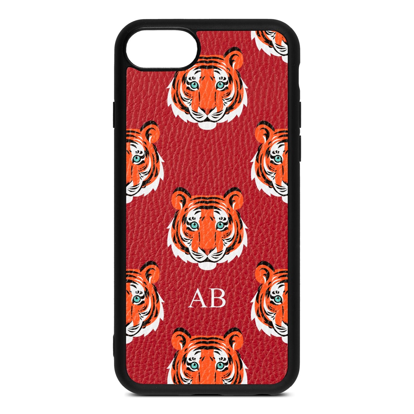 Personalised Tiger Head Red Pebble Leather iPhone 8 Case