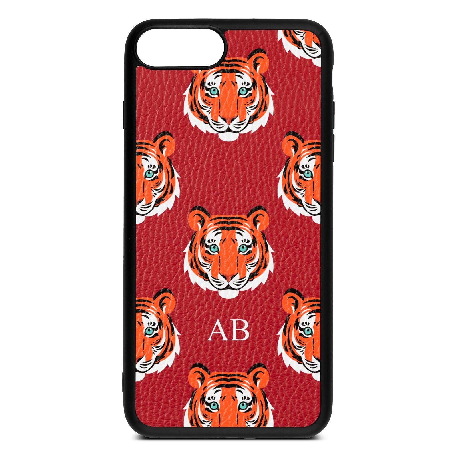 Personalised Tiger Head Red Pebble Leather iPhone 8 Plus Case