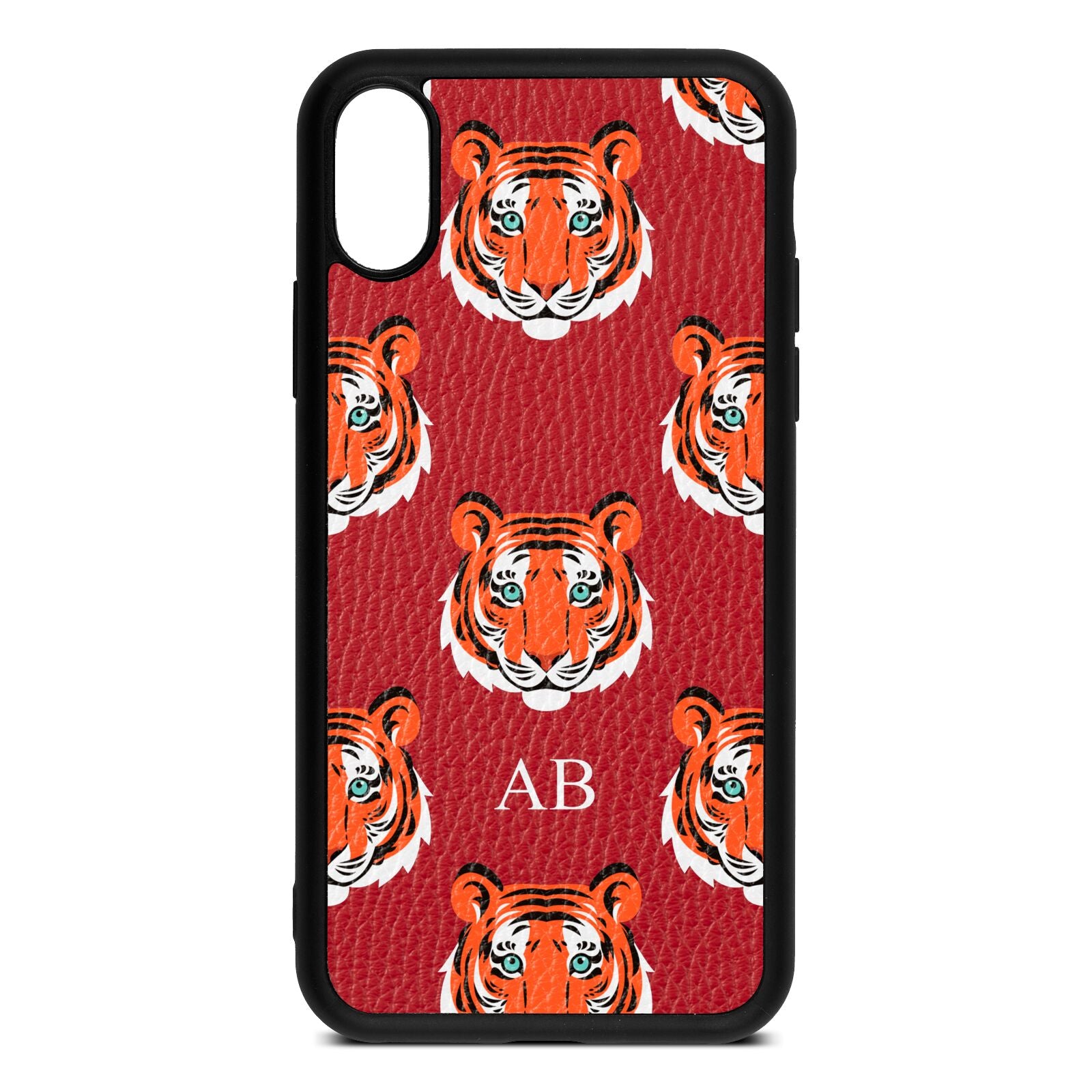 Personalised Tiger Head Red Pebble Leather iPhone Xs Case