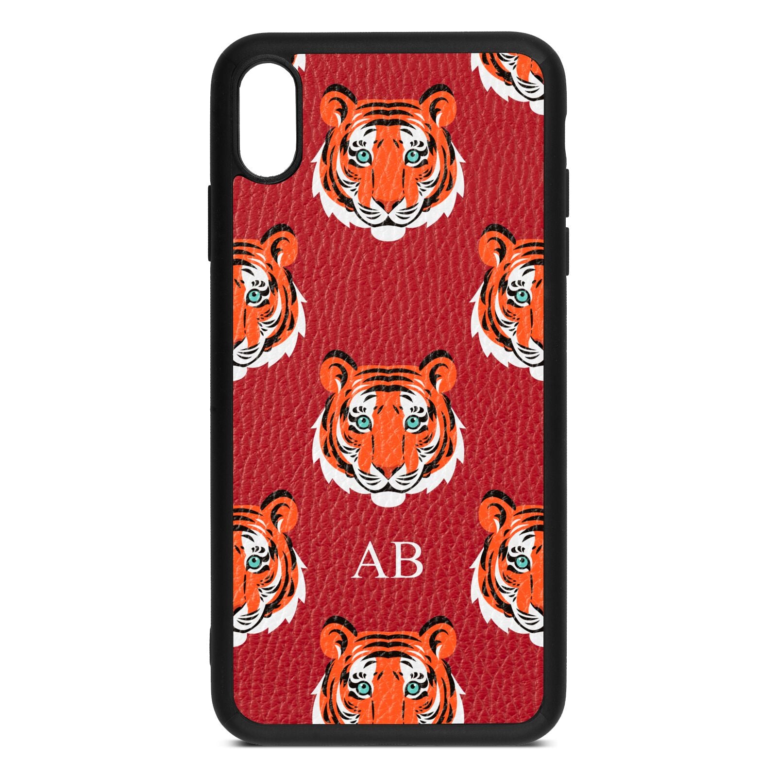 Personalised Tiger Head Red Pebble Leather iPhone Xs Max Case