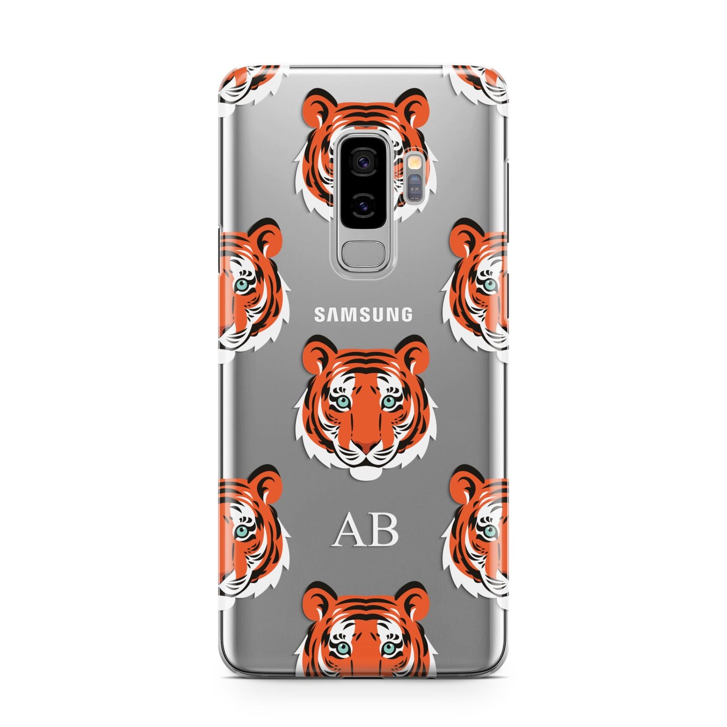 Personalised Tiger Head Samsung Galaxy S9 Plus Case on Silver phone