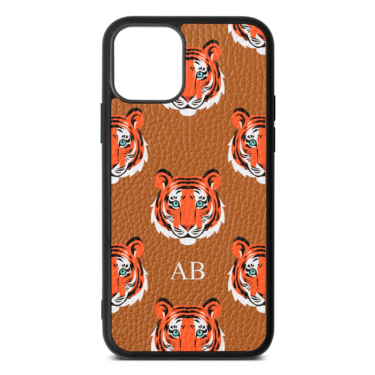 Personalised Tiger Head Tan Pebble Leather iPhone 11 Pro Case