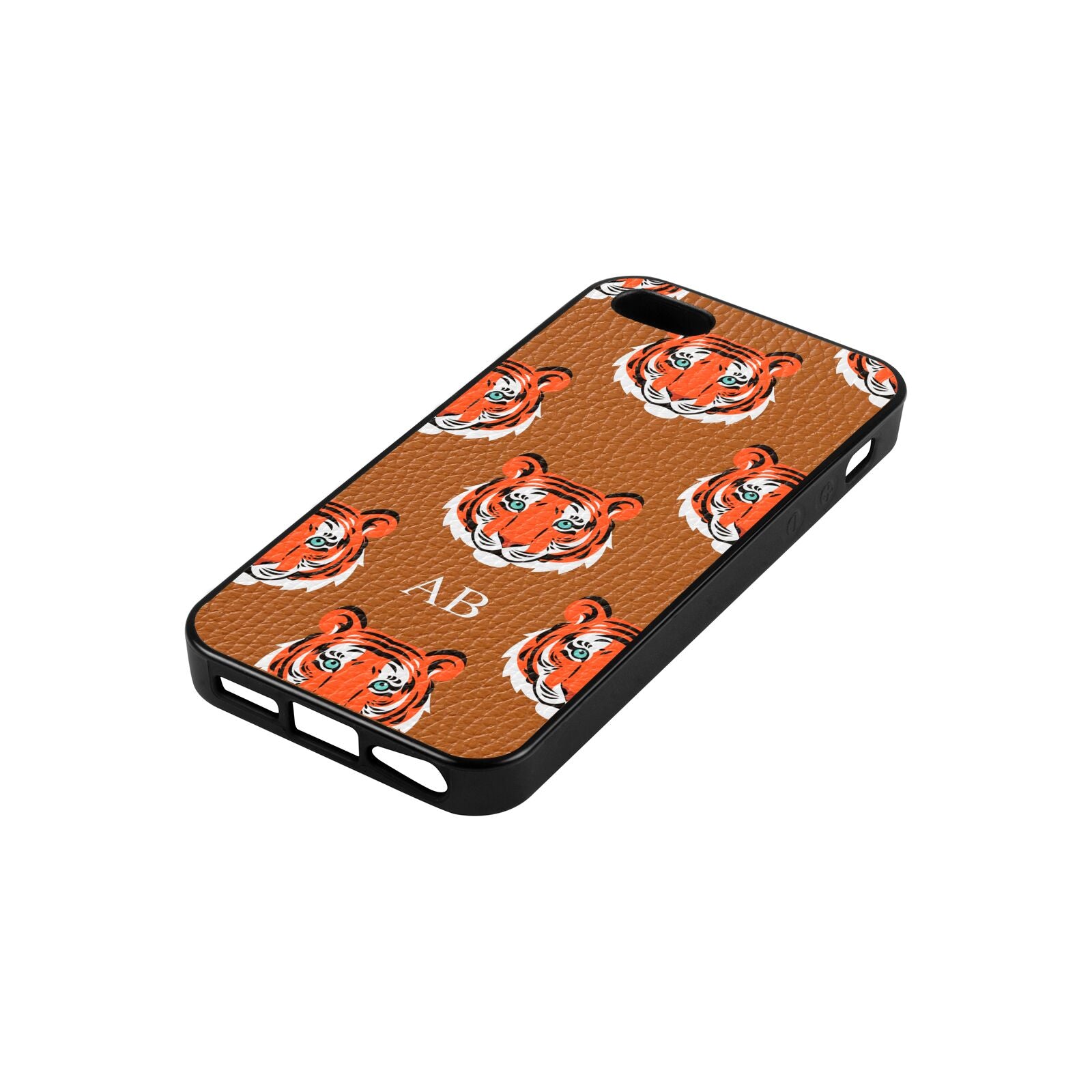 Personalised Tiger Head Tan Pebble Leather iPhone 5 Case Side Angle