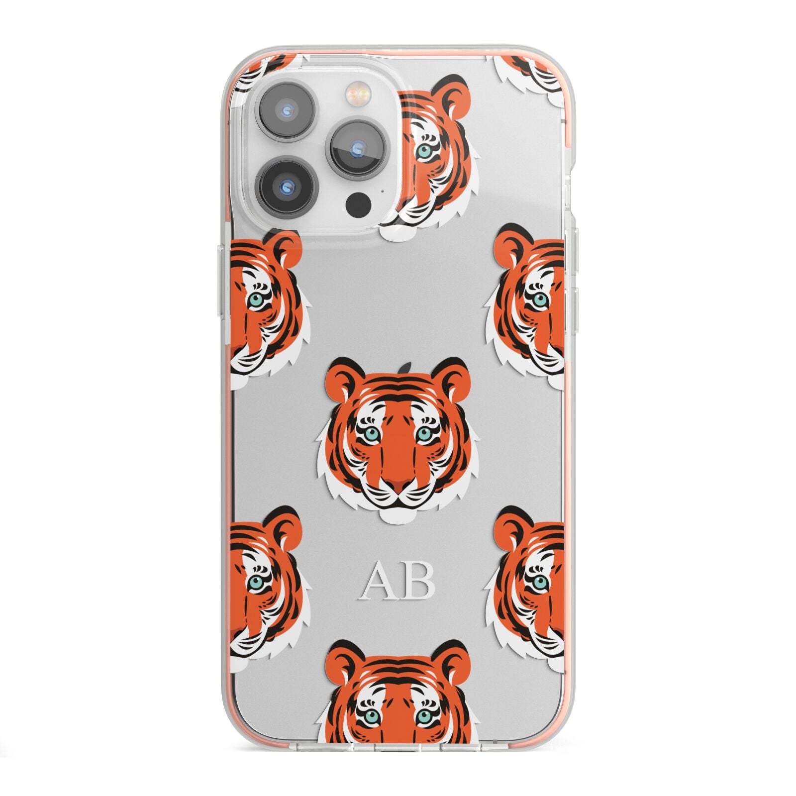 Personalised Tiger Head iPhone 13 Pro Max TPU Impact Case with Pink Edges