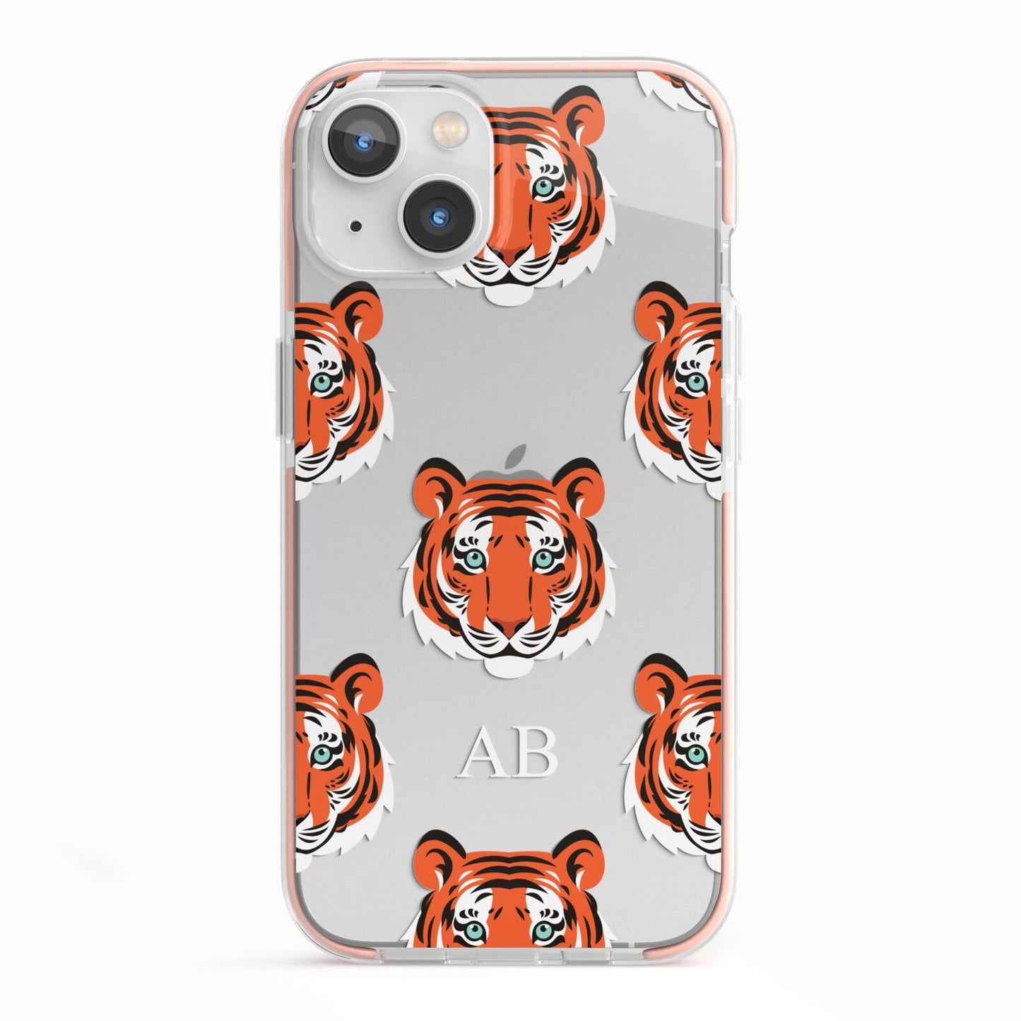 Personalised Tiger Head iPhone 13 TPU Impact Case with Pink Edges