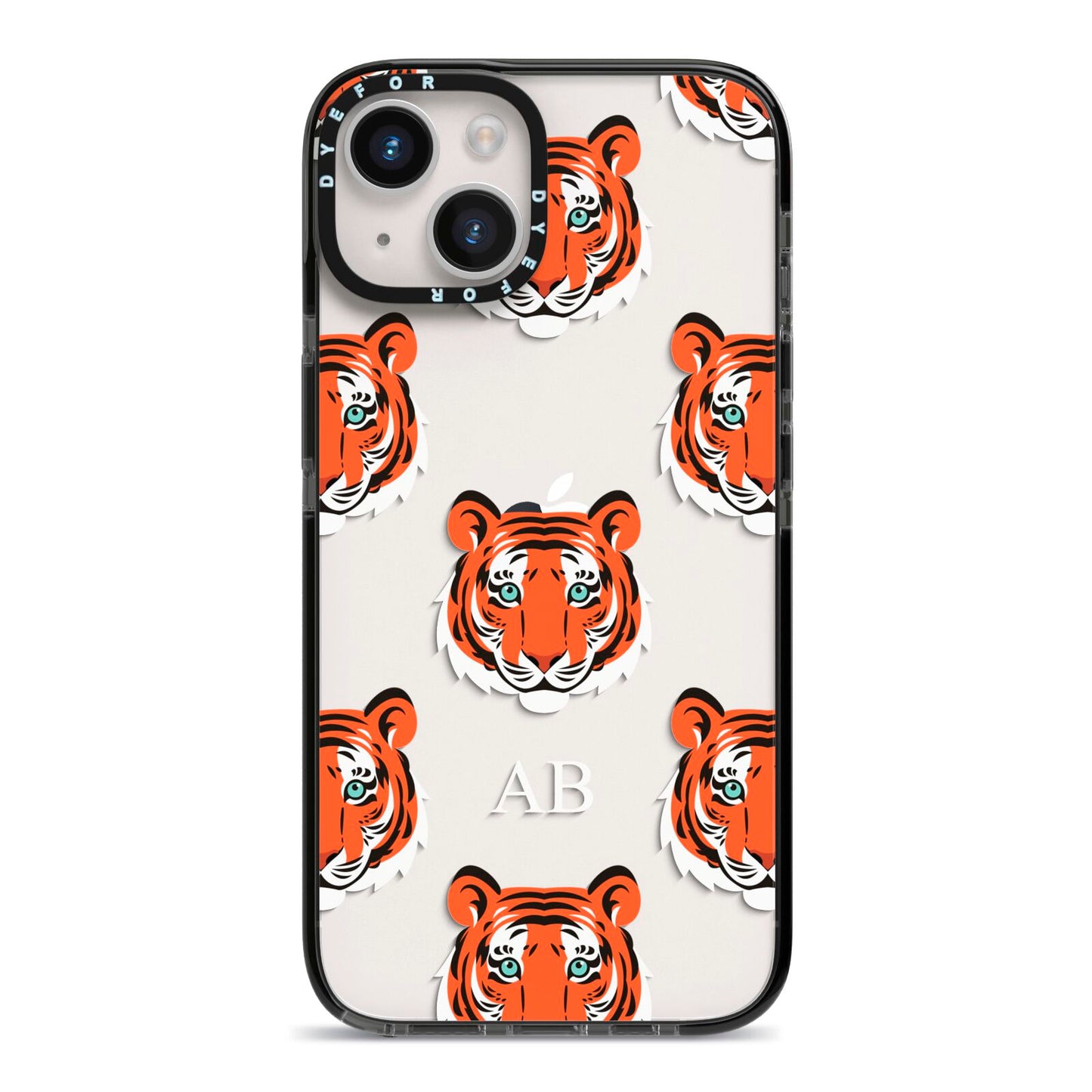 Personalised Tiger Head iPhone 14 Black Impact Case on Silver phone
