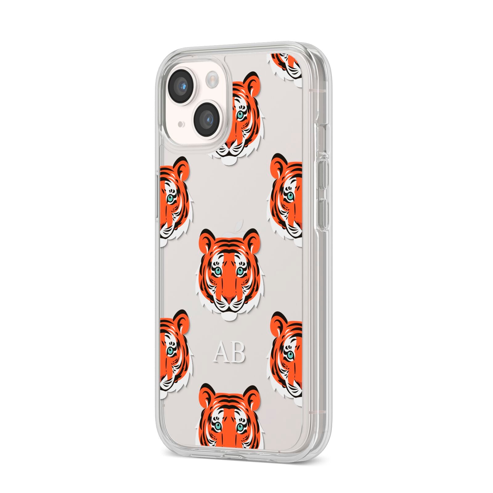 Personalised Tiger Head iPhone 14 Clear Tough Case Starlight Angled Image