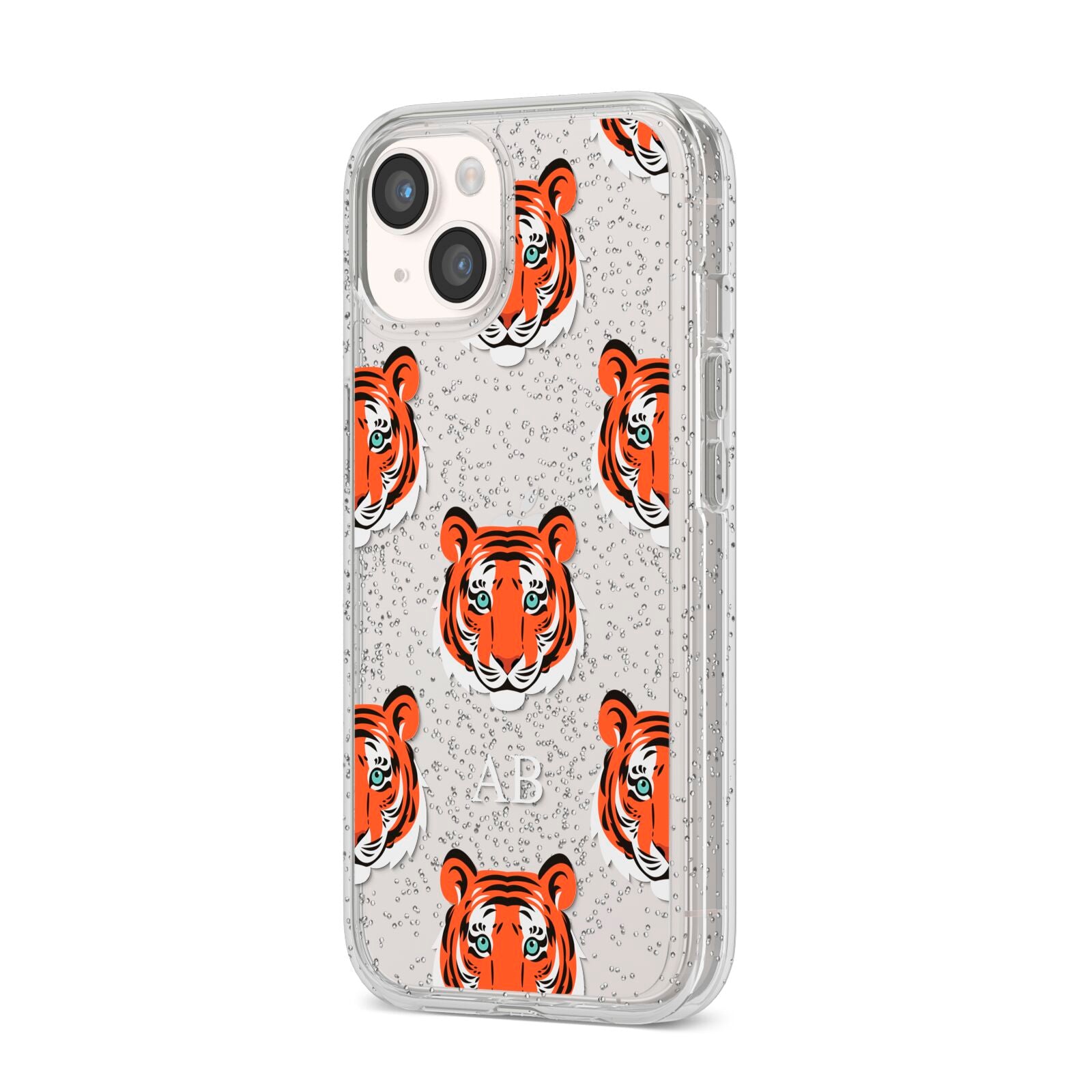 Personalised Tiger Head iPhone 14 Glitter Tough Case Starlight Angled Image