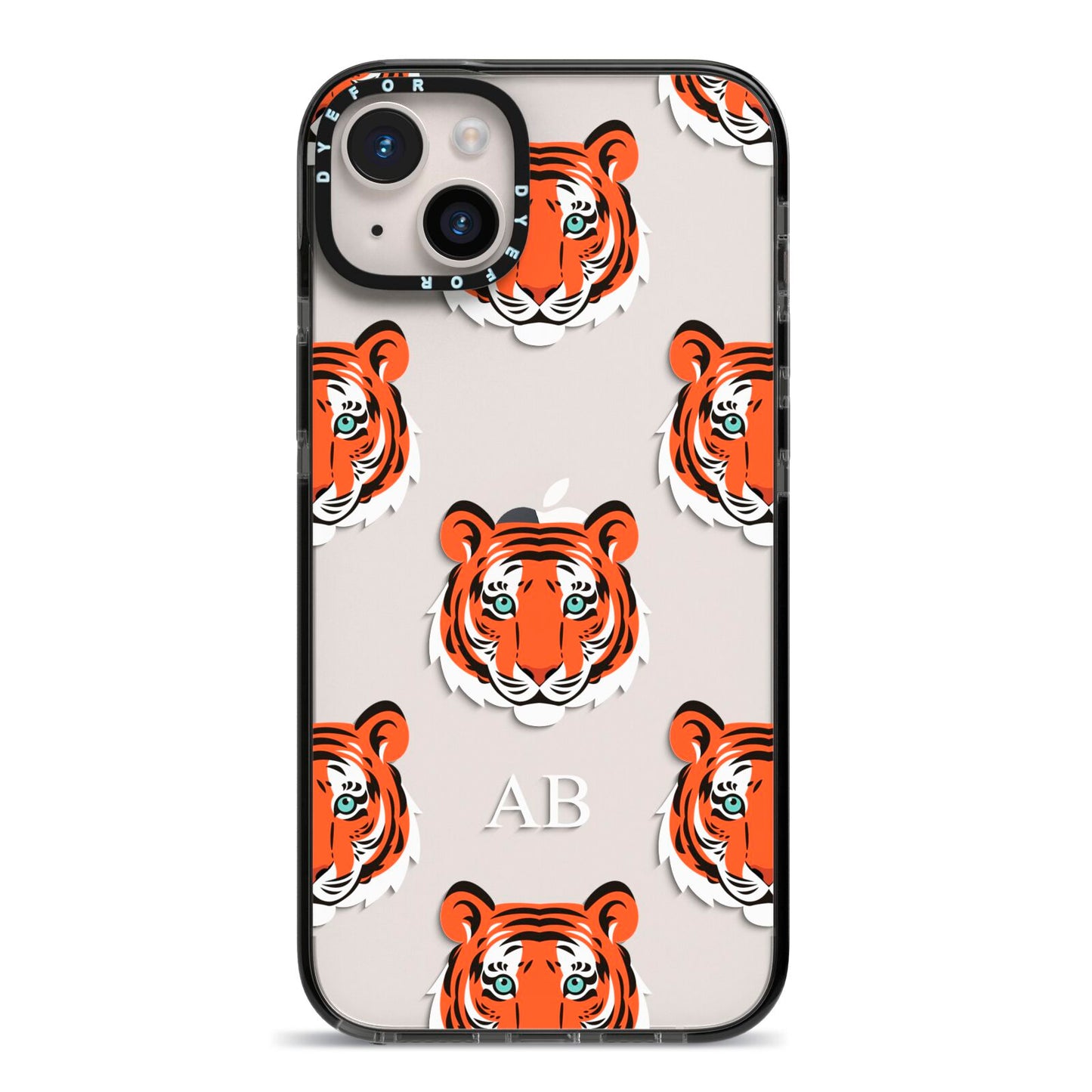 Personalised Tiger Head iPhone 14 Plus Black Impact Case on Silver phone
