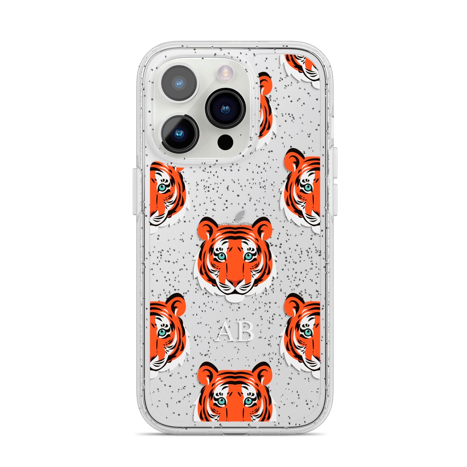 Personalised Tiger Head iPhone 14 Pro Glitter Tough Case Silver