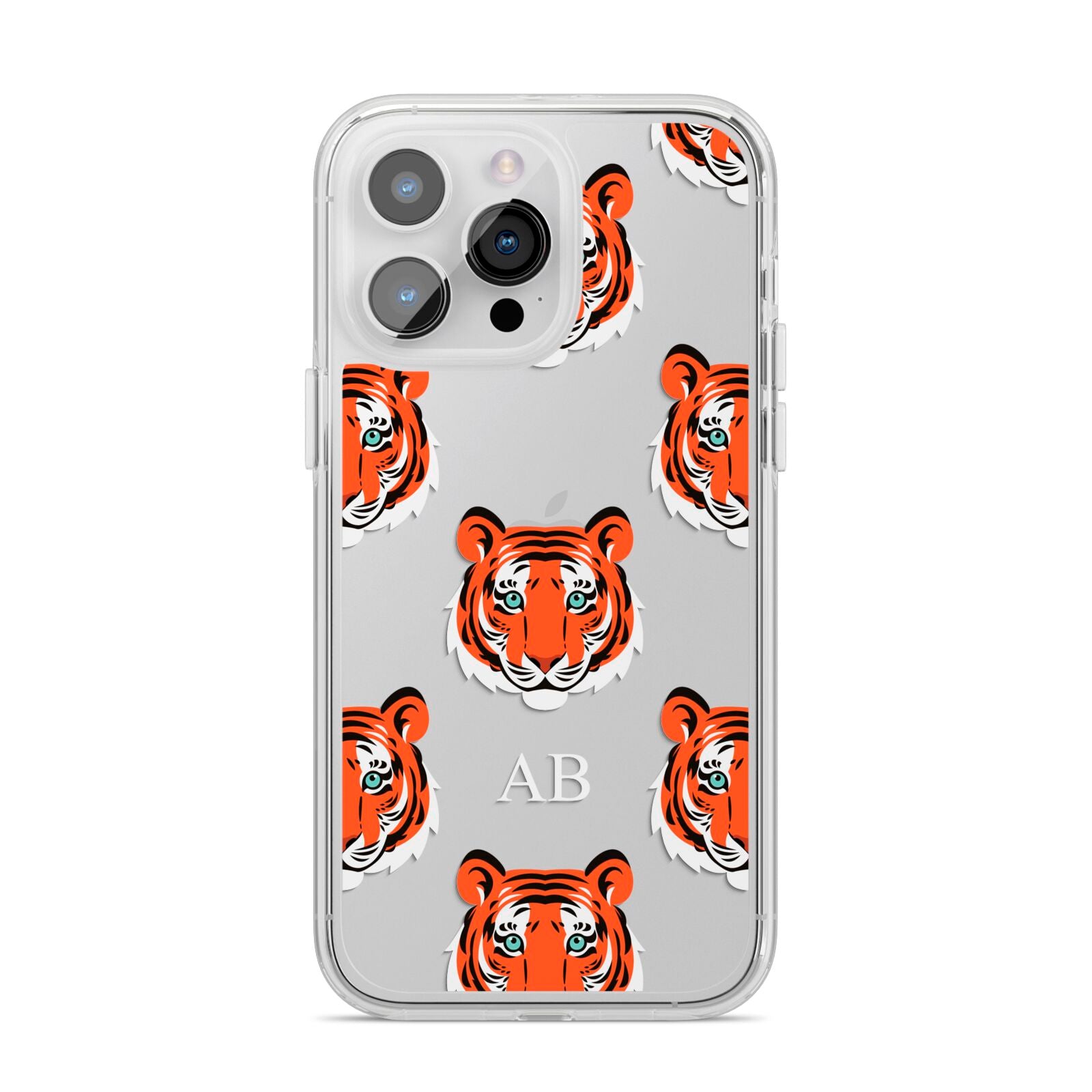 Personalised Tiger Head iPhone 14 Pro Max Clear Tough Case Silver