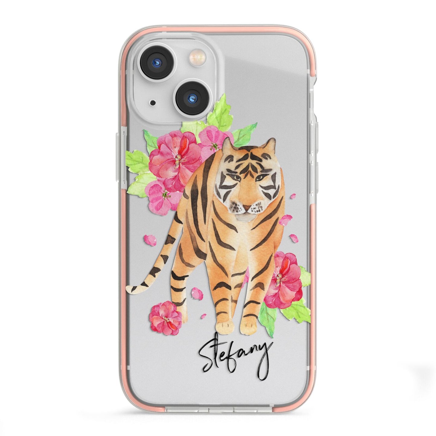 Personalised Tiger iPhone 13 Mini TPU Impact Case with Pink Edges