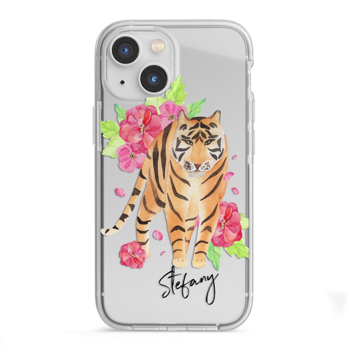 Personalised Tiger iPhone 13 Mini TPU Impact Case with White Edges