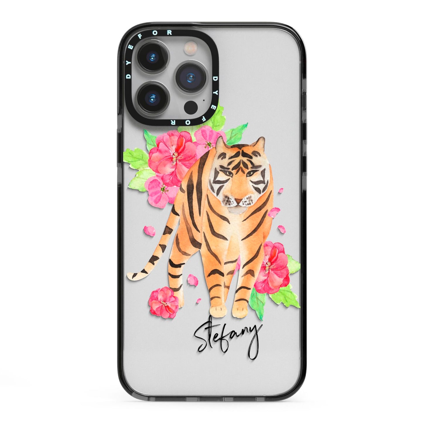 Personalised Tiger iPhone 13 Pro Max Black Impact Case on Silver phone