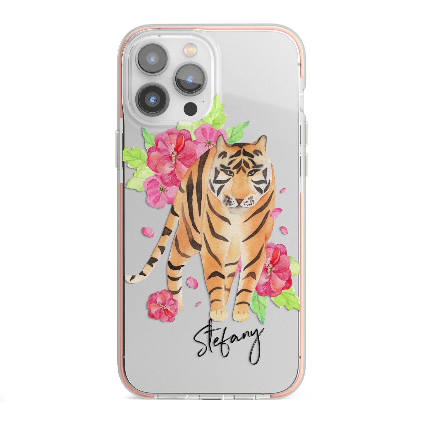 Personalised Tiger iPhone 13 Pro Max TPU Impact Case with Pink Edges