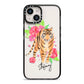 Personalised Tiger iPhone 14 Black Impact Case on Silver phone