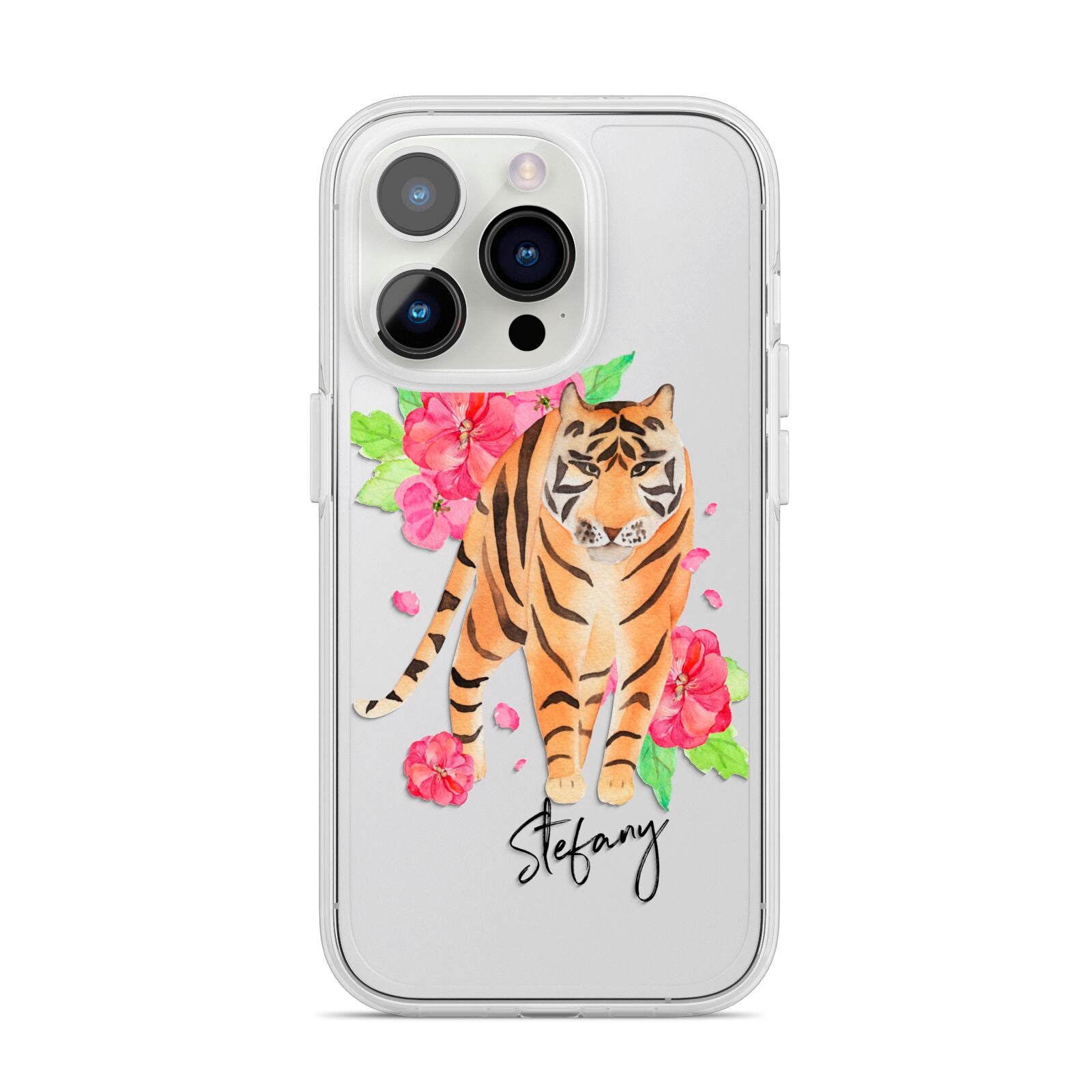 Personalised Tiger iPhone 14 Pro Clear Tough Case Silver