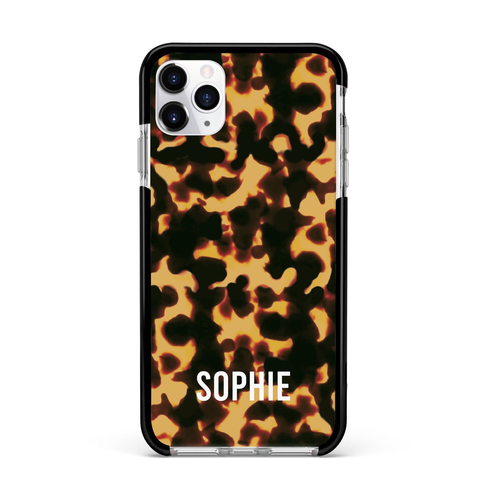 Personalised Tortoise Shell Pattern Apple iPhone 11 Pro Max in Silver with Black Impact Case