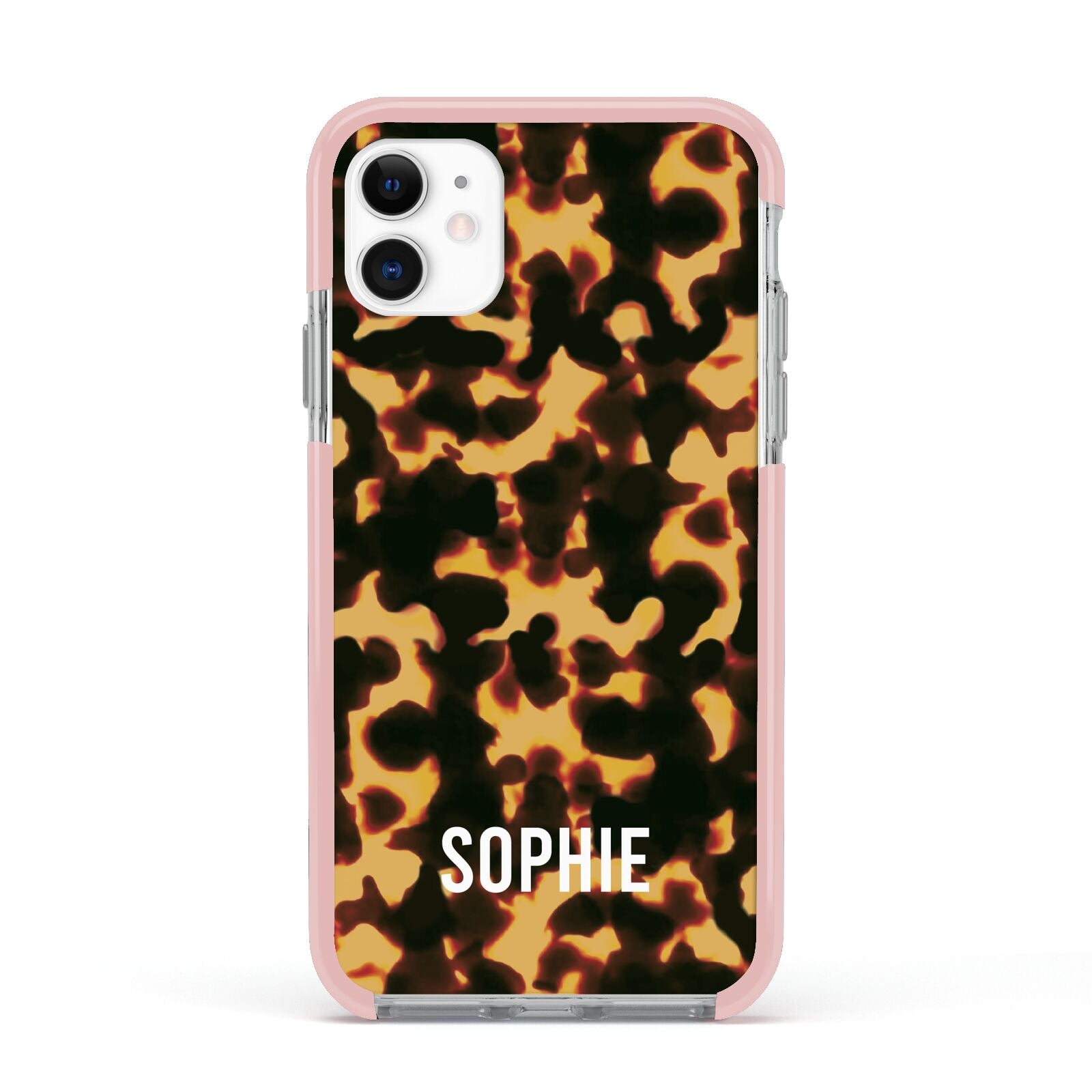 Personalised Tortoise Shell Pattern Apple iPhone 11 in White with Pink Impact Case