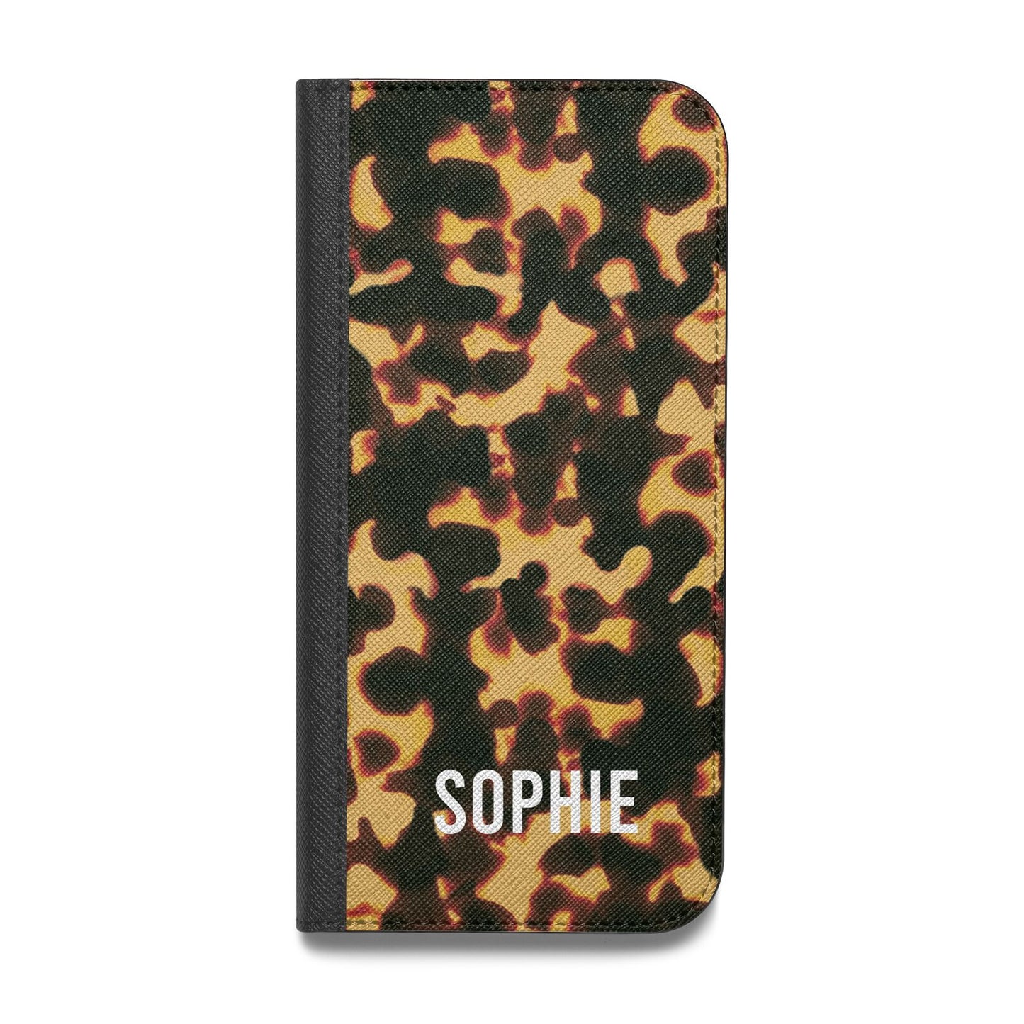 Personalised Tortoise Shell Pattern Vegan Leather Flip iPhone Case