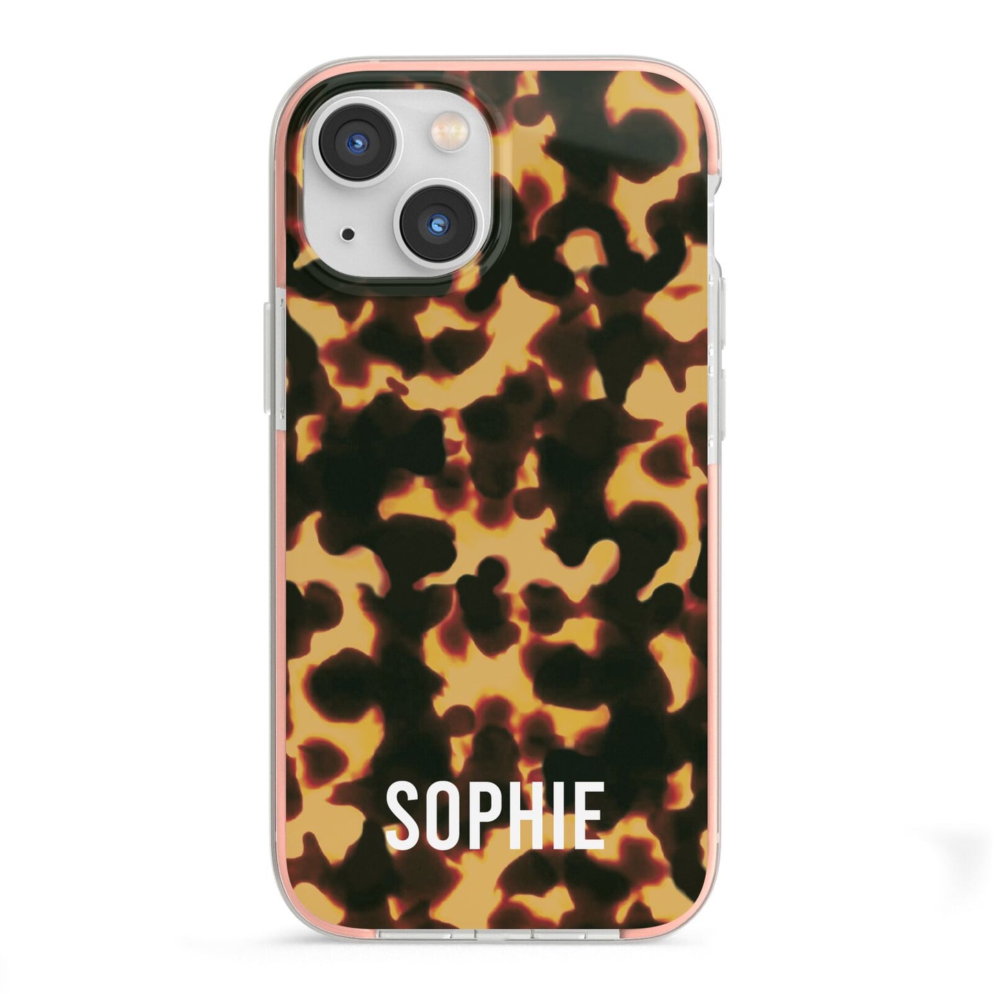 Personalised Tortoise Shell Pattern iPhone 13 Mini TPU Impact Case with Pink Edges