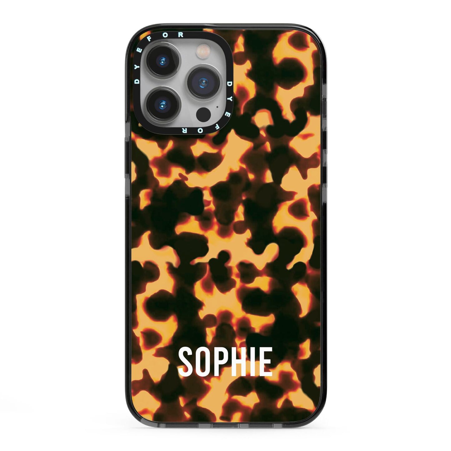 Personalised Tortoise Shell Pattern iPhone 13 Pro Max Black Impact Case on Silver phone