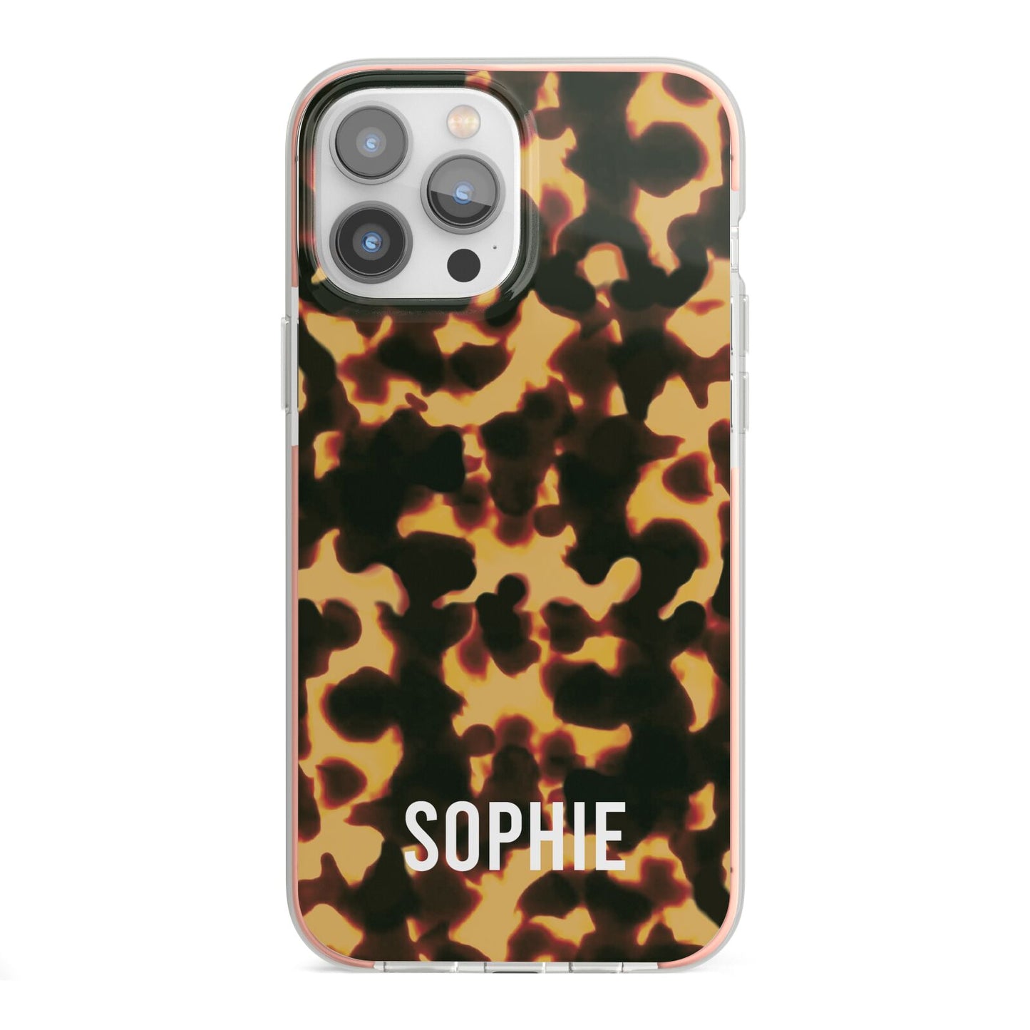 Personalised Tortoise Shell Pattern iPhone 13 Pro Max TPU Impact Case with Pink Edges