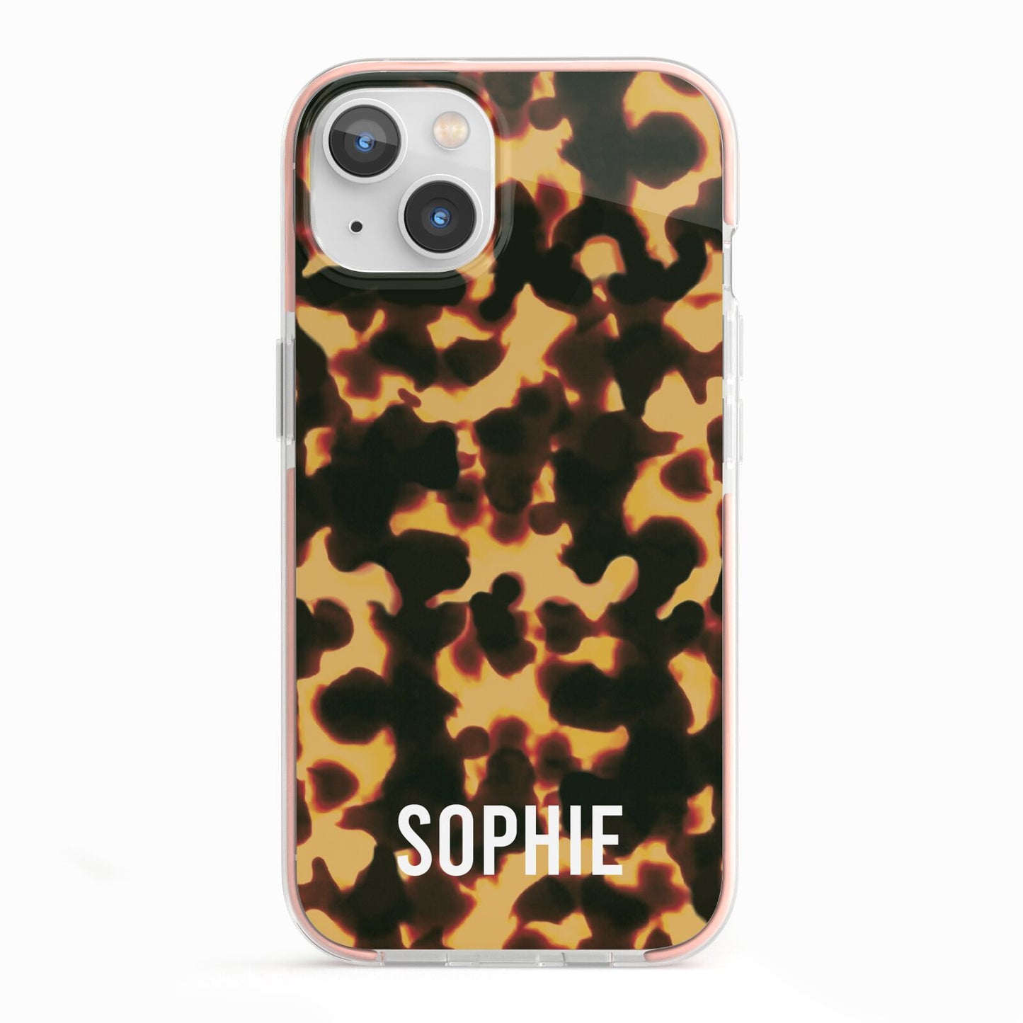 Personalised Tortoise Shell Pattern iPhone 13 TPU Impact Case with Pink Edges