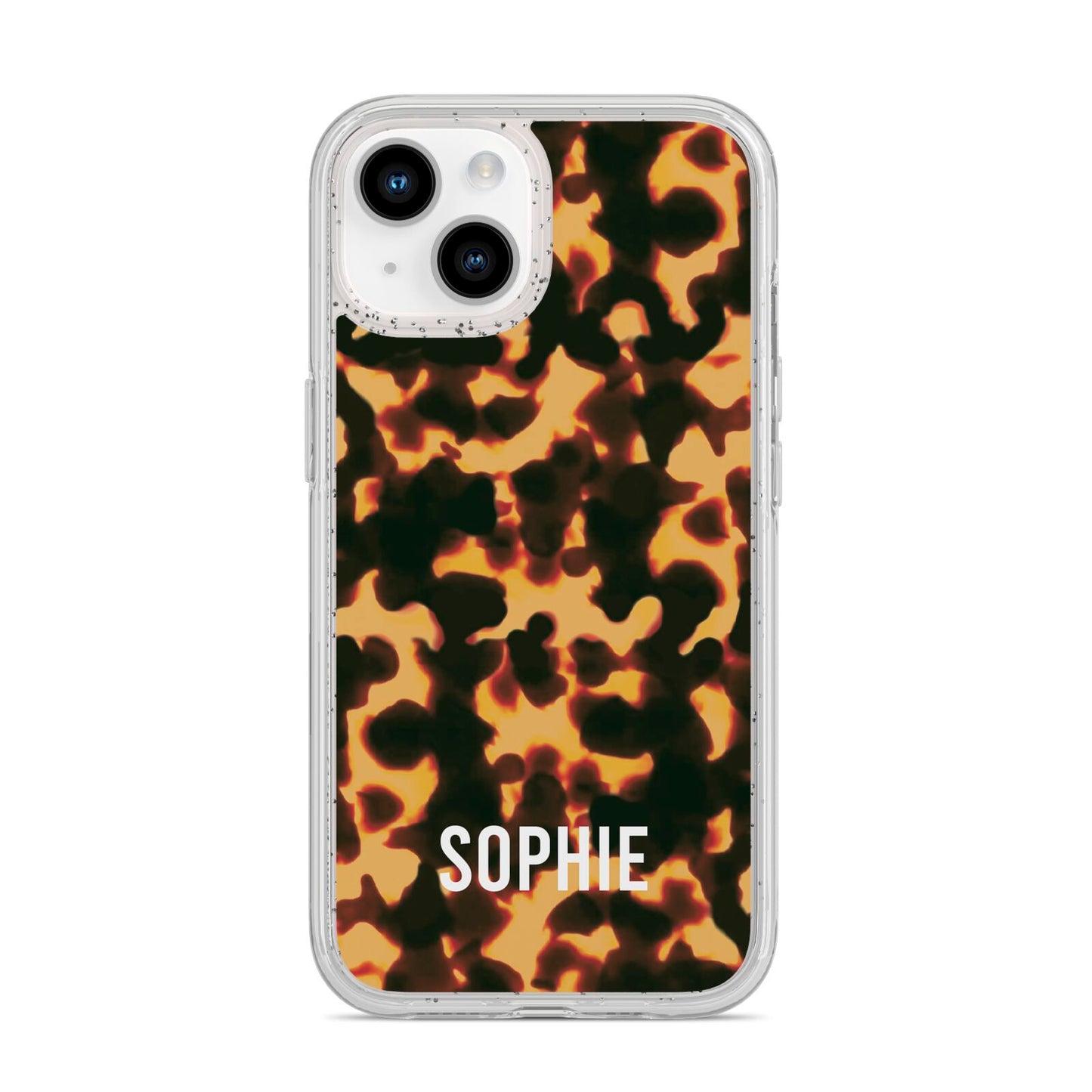 Personalised Tortoise Shell Pattern iPhone 14 Glitter Tough Case Starlight