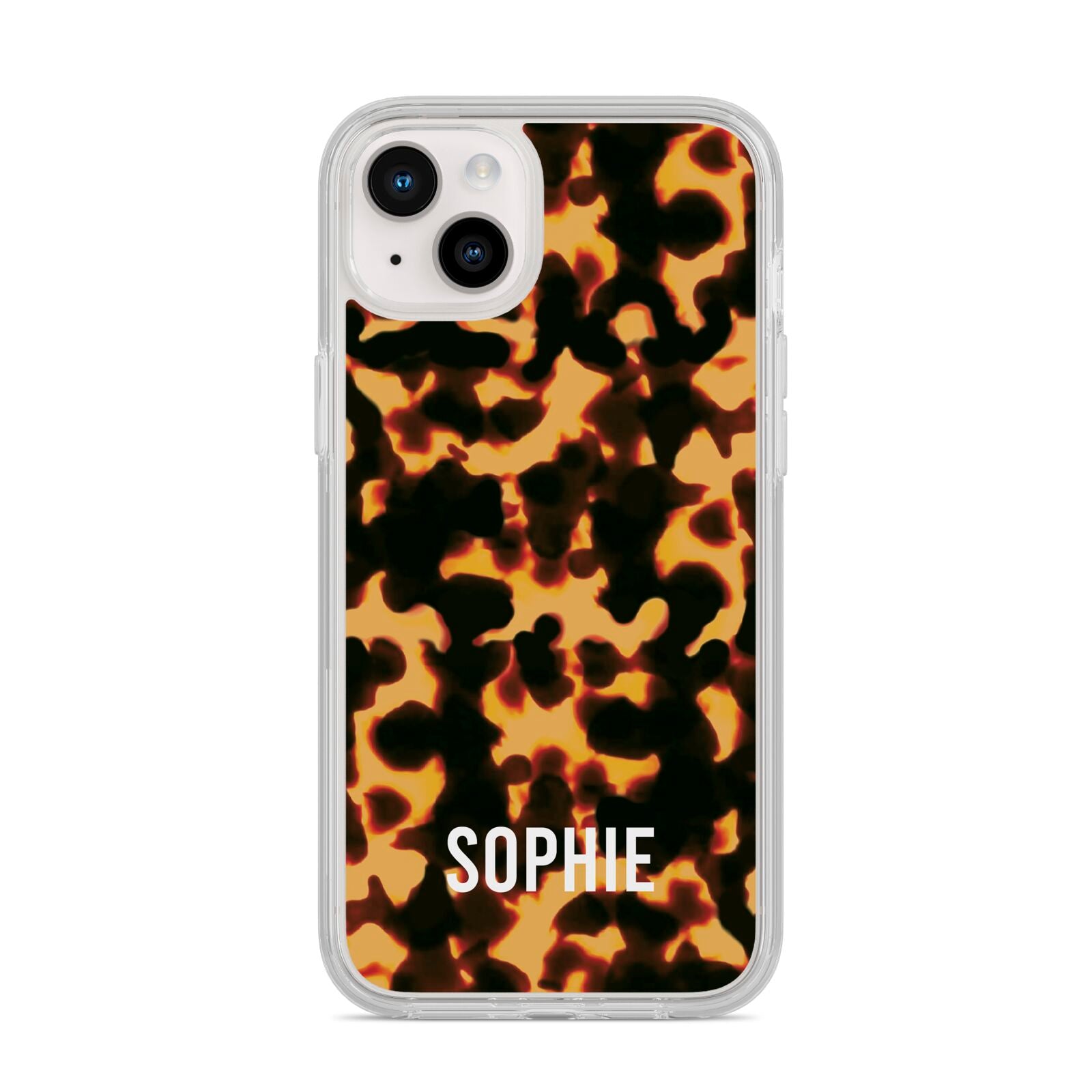 Personalised Tortoise Shell Pattern iPhone 14 Plus Clear Tough Case Starlight