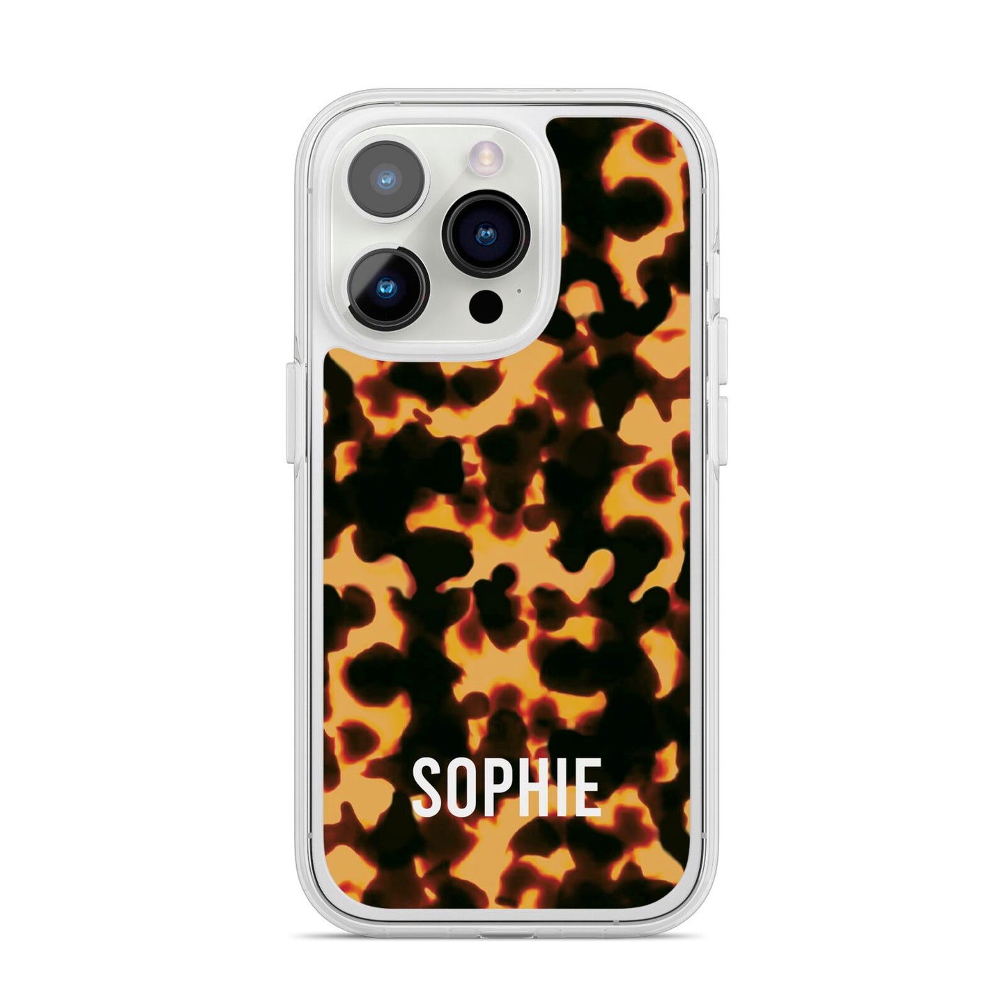 Personalised Tortoise Shell Pattern iPhone 14 Pro Clear Tough Case Silver