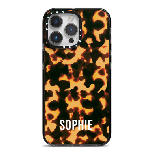 Personalised Tortoise Shell Pattern iPhone 14 Pro Max Black Impact Case on Silver phone