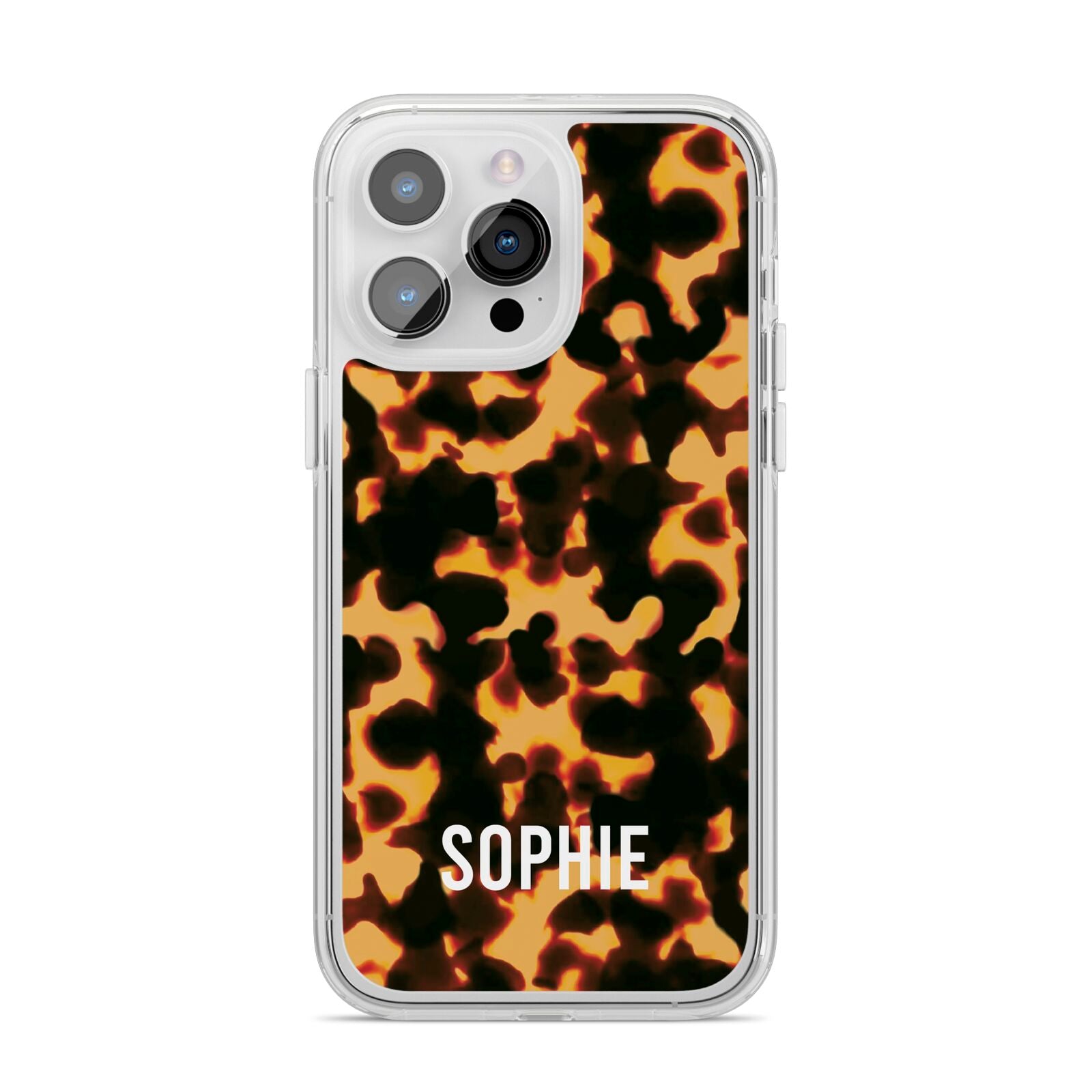 Personalised Tortoise Shell Pattern iPhone 14 Pro Max Clear Tough Case Silver