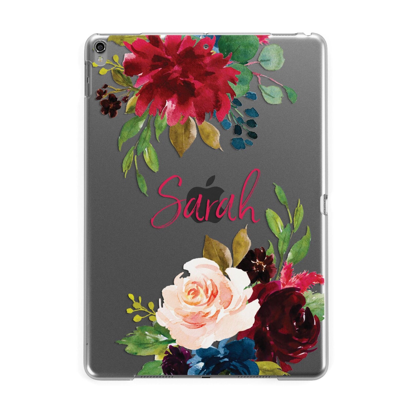 Personalised Transparent Name Roses Apple iPad Grey Case