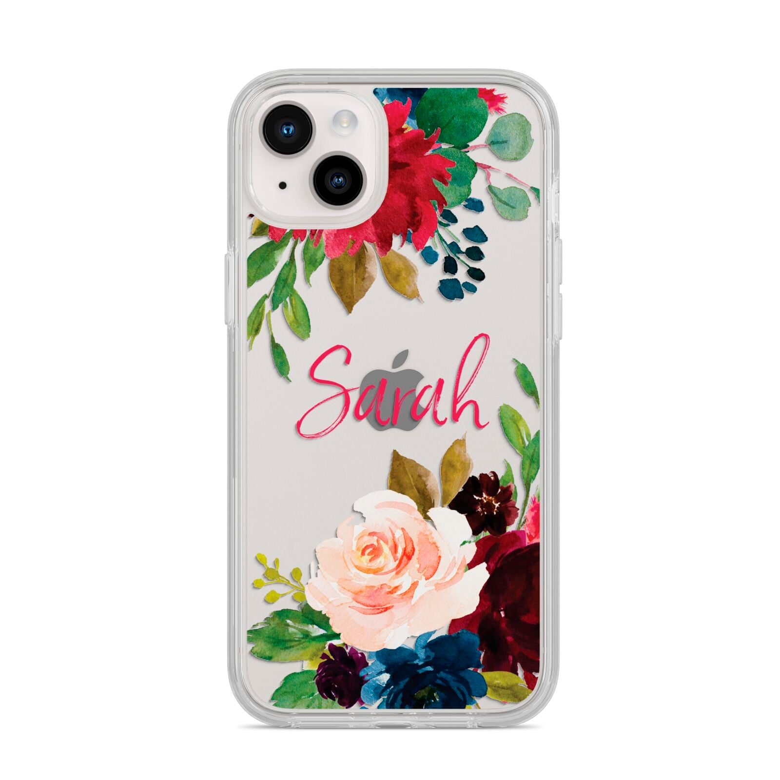 Personalised Transparent Name Roses iPhone 14 Plus Clear Tough Case Starlight
